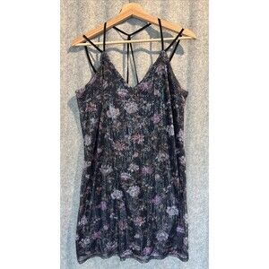 Xhilaration Juniors Black Floral Sequin Sparkly Slip Short Dress Size Small